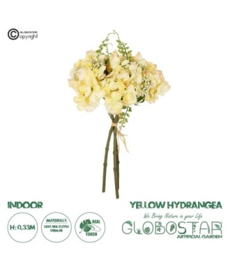 GloboStar® Artificial Garden YELLOW HYDRANGEA BOUQUET 21315 Τεχνητό Διακοσμητικό Μπουκέτο Κίτρινη Ορτανσία Y33cm